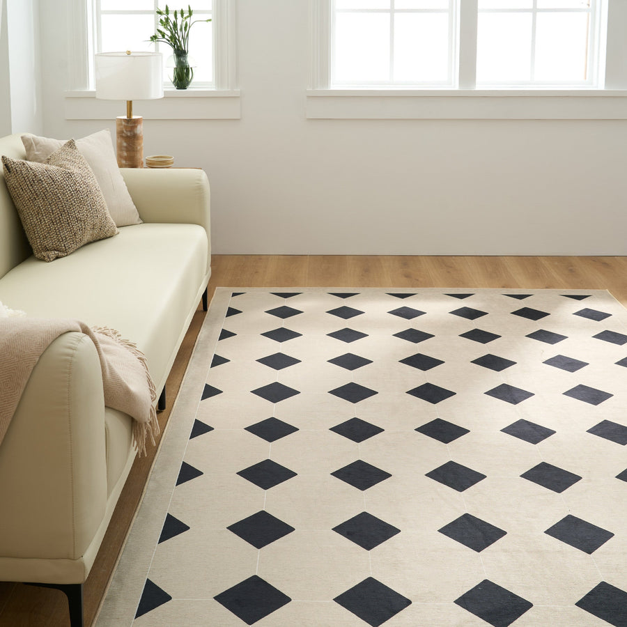 Rug – Diamond Grid – Bouclé Sand