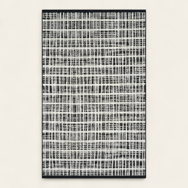 Rug – Distressed Grid – Ink Black