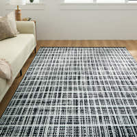 Rug – Distressed Grid – Ink Black