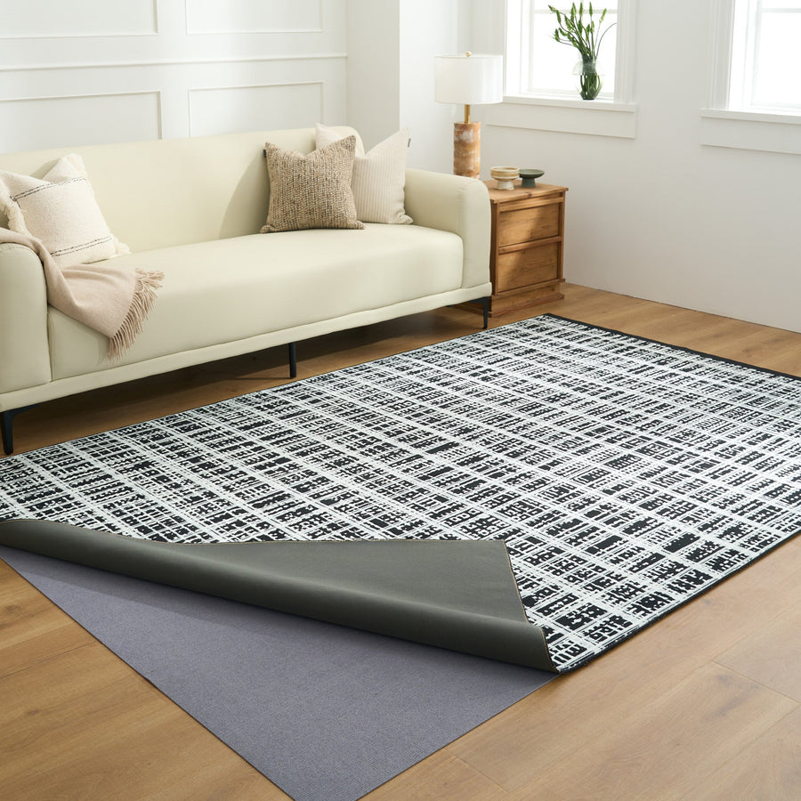 Rug – Distressed Grid – Ink Black