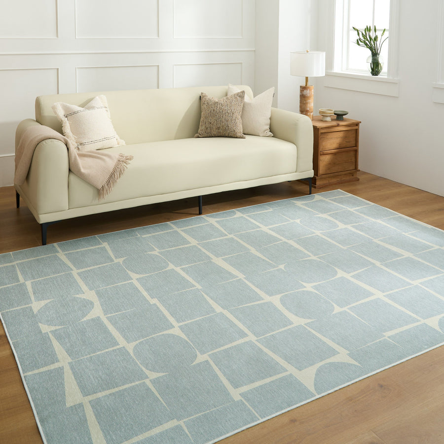 Rug – Grid Abstract – Sky Mist