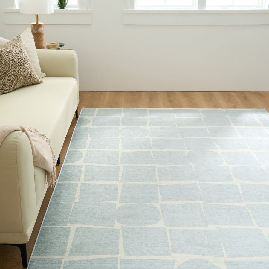 Rug – Grid Abstract – Sky Mist