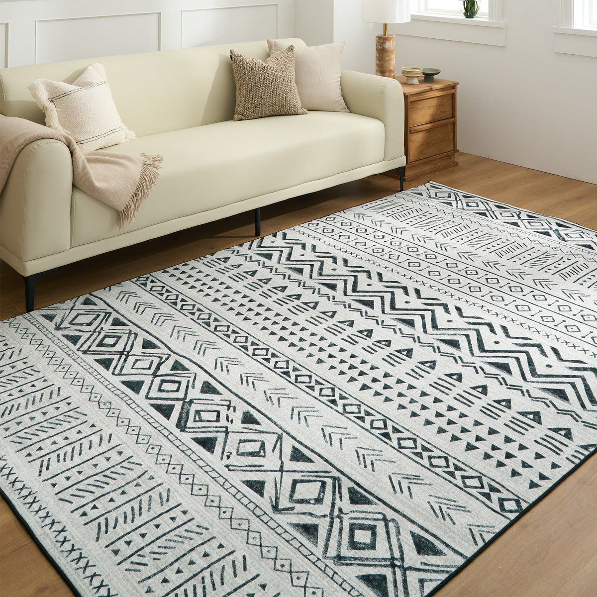 Rug – Tribal Stripe Print – Ivory Cream