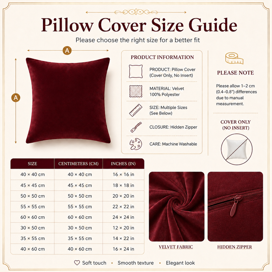 Standard pillow size: 45 × 45 cm.