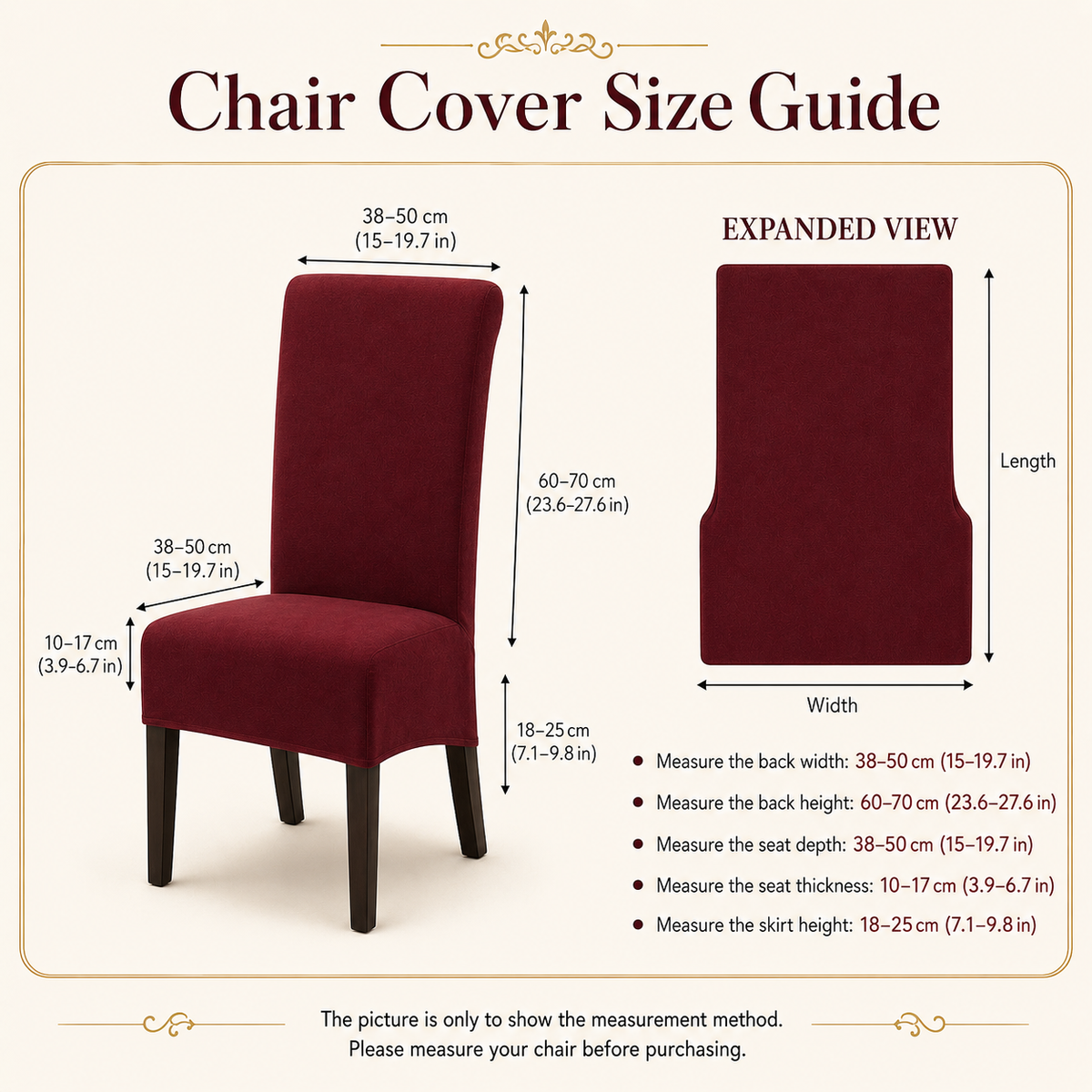 Size guide — stretch chairs