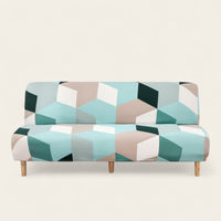 Sofa Bed Cover – 3D Cubes – Mint & Sand