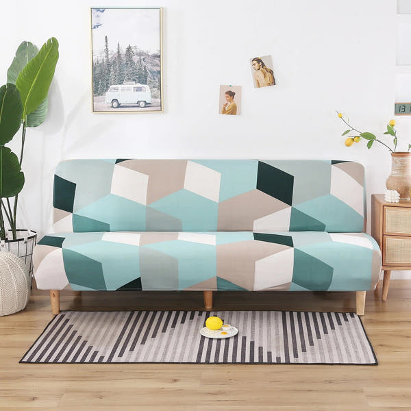 Sofa Bed Cover – 3D Cubes – Mint & Sand