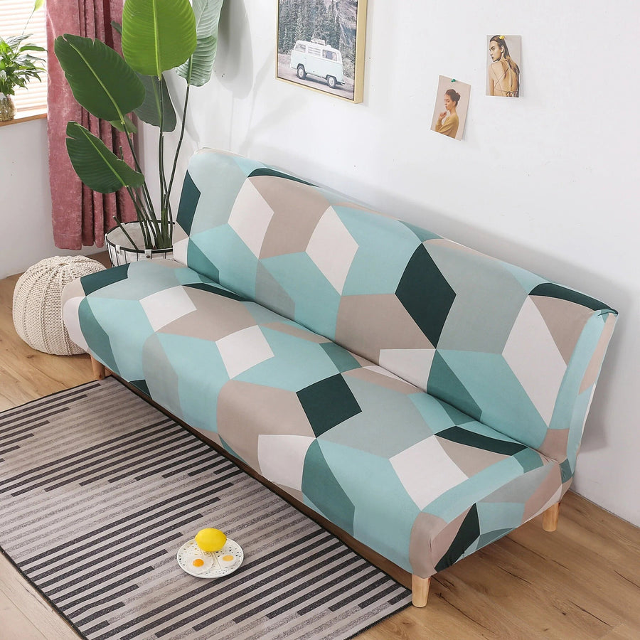 Sofa Bed Cover – 3D Cubes – Mint & Sand
