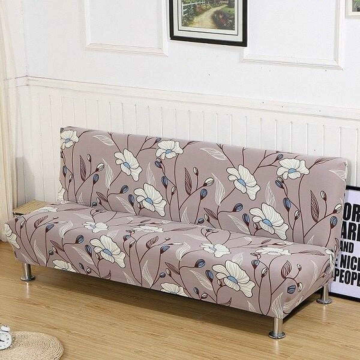 Sofa Bed Cover – Botanical Branches – Bouclé Sand