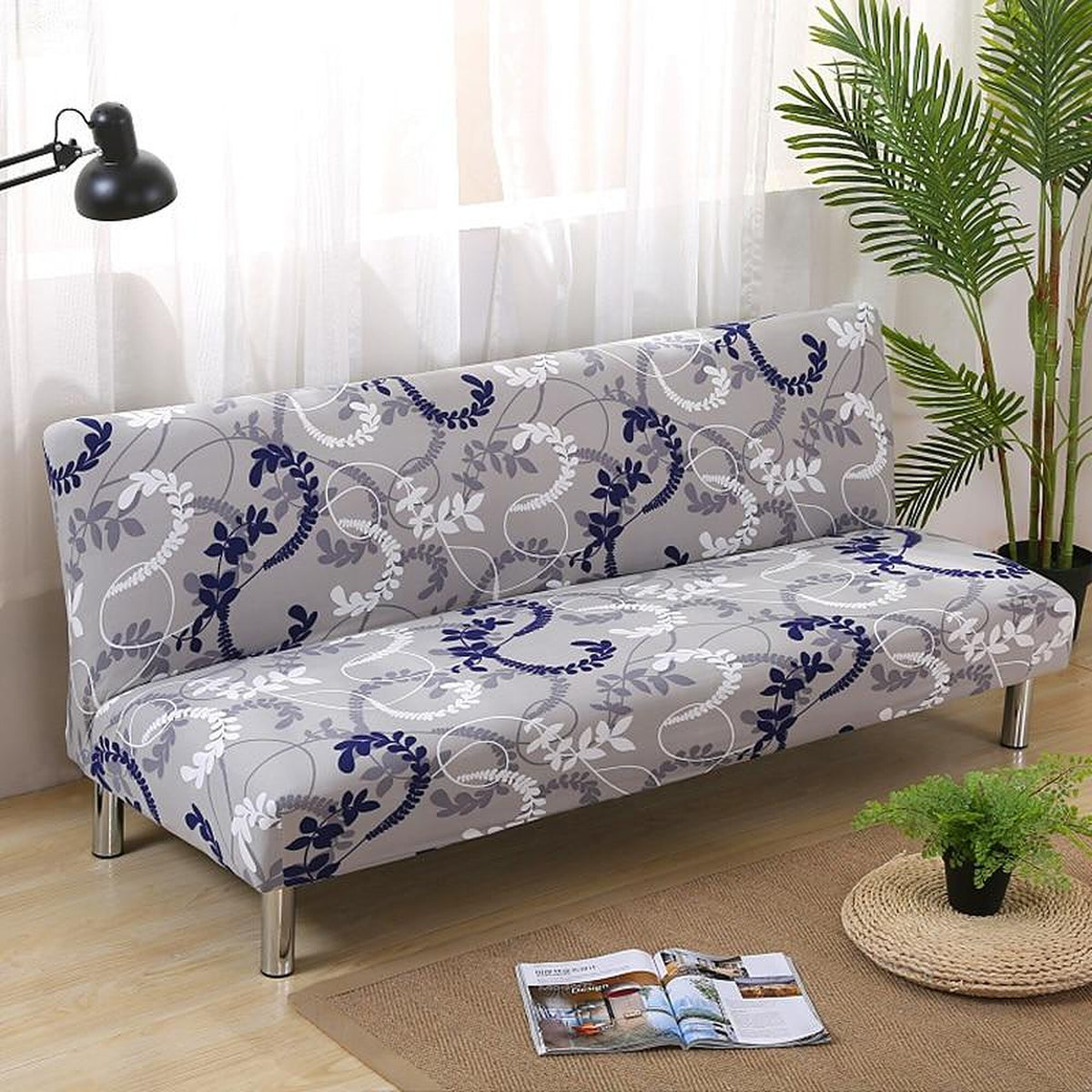 Sofa Bed Cover – Damask Floral – Pearl Grey