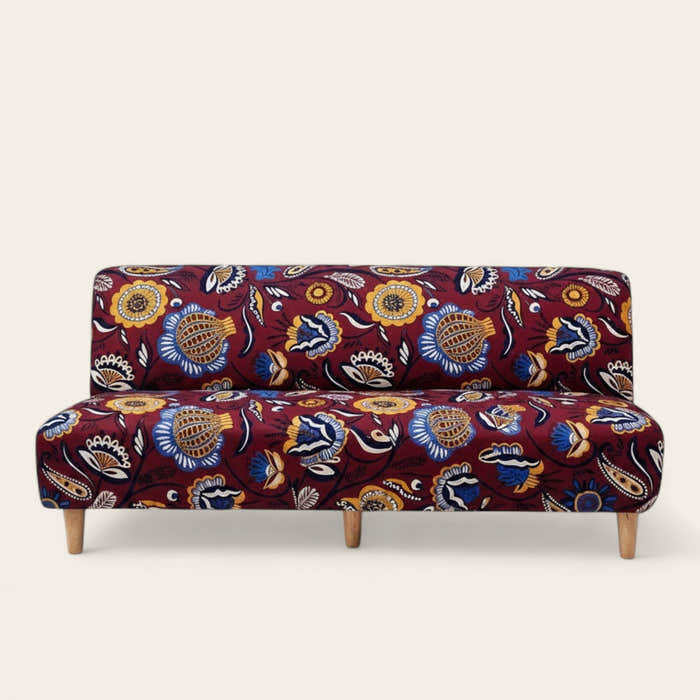 Sofa Bed Cover – Folk Floral – Bordeaux