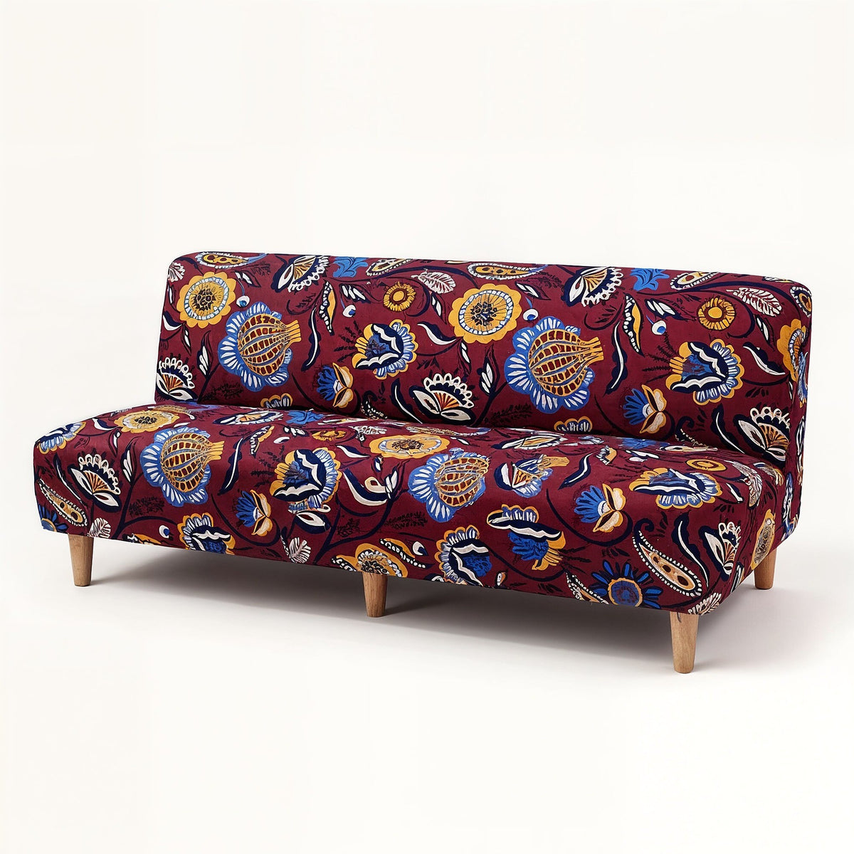 Sofa Bed Cover – Folk Floral – Bordeaux