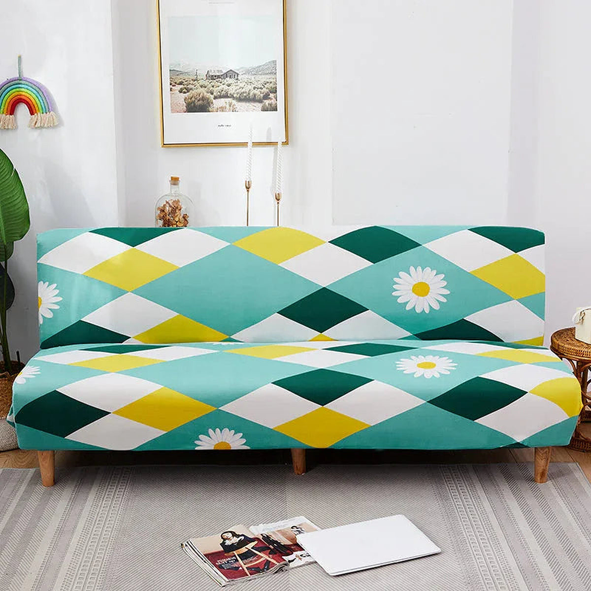Sofa Bed Cover – Harlequin Daisy – Mint