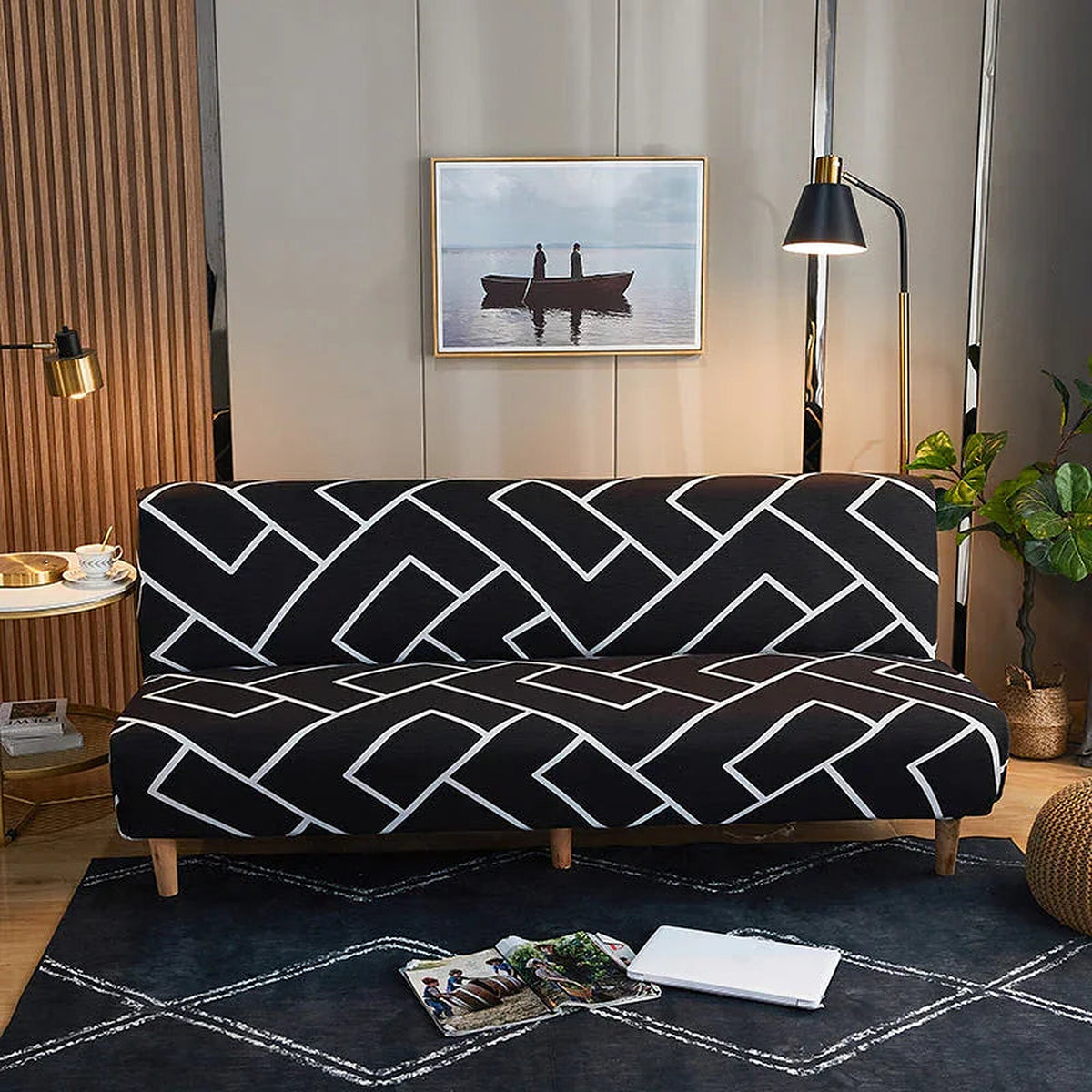 Sofa Bed Cover – Herringbone Zigzag – Ink Black