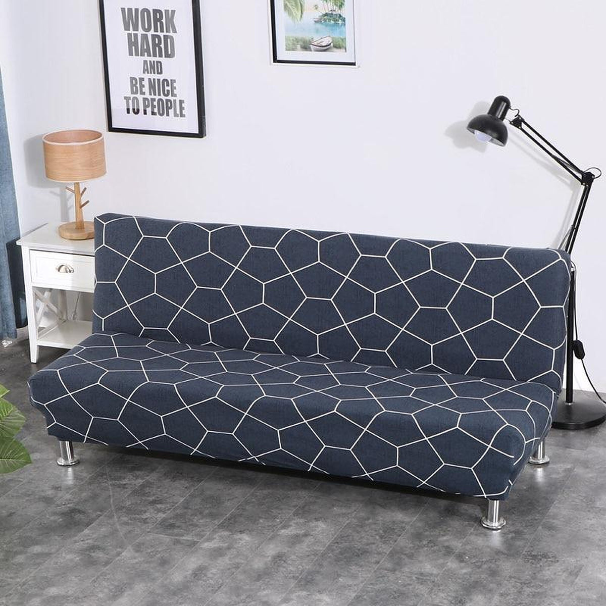 Sofa Bed Cover – Honeycomb Print – Midnight Navy