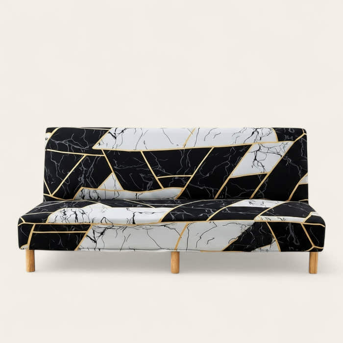 Sofa Bed Cover – Marble Gold Print – Ink Black