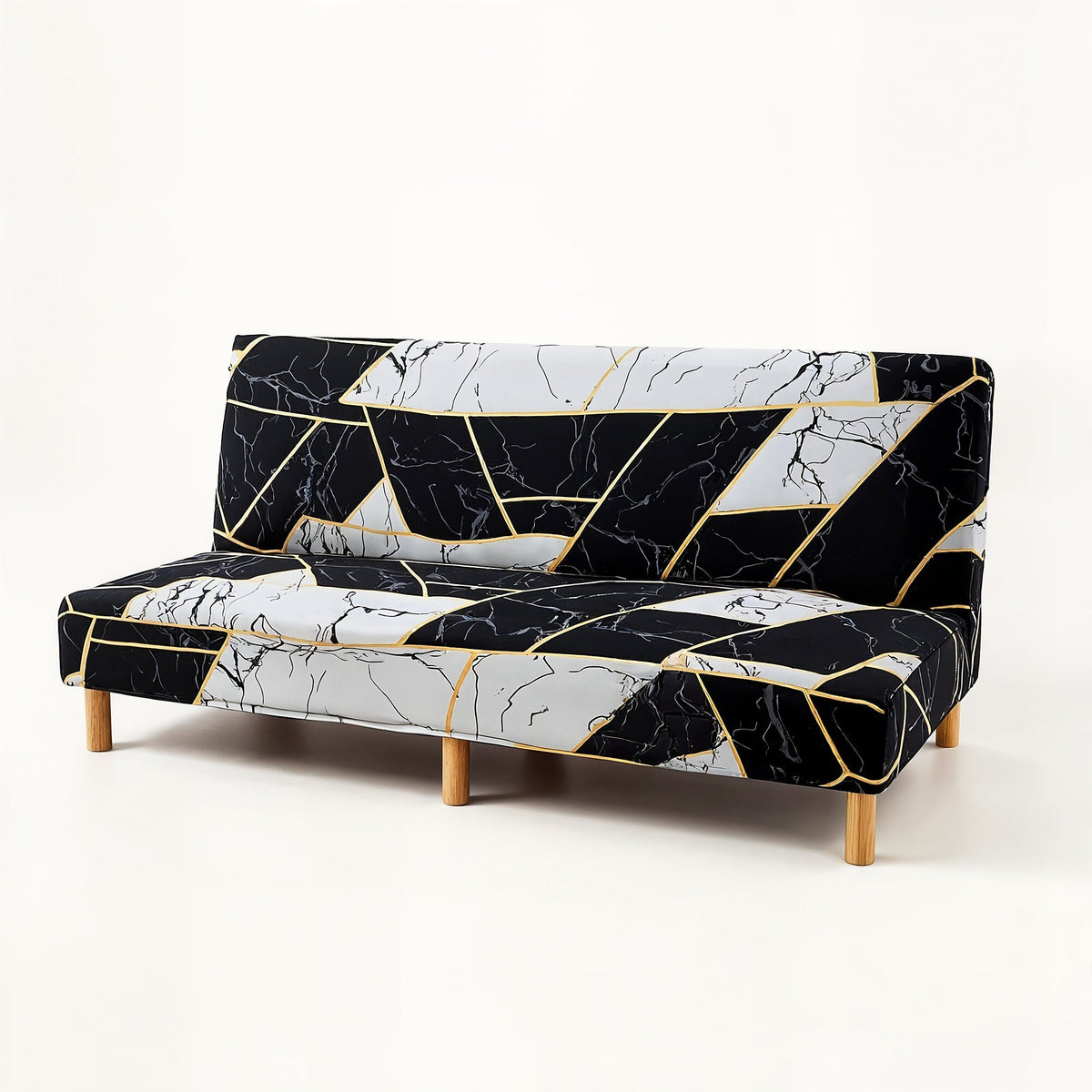 Sofa Bed Cover – Marble Gold Print – Ink Black