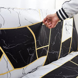 Sofa Bed Cover – Marble Gold Print – Ink Black