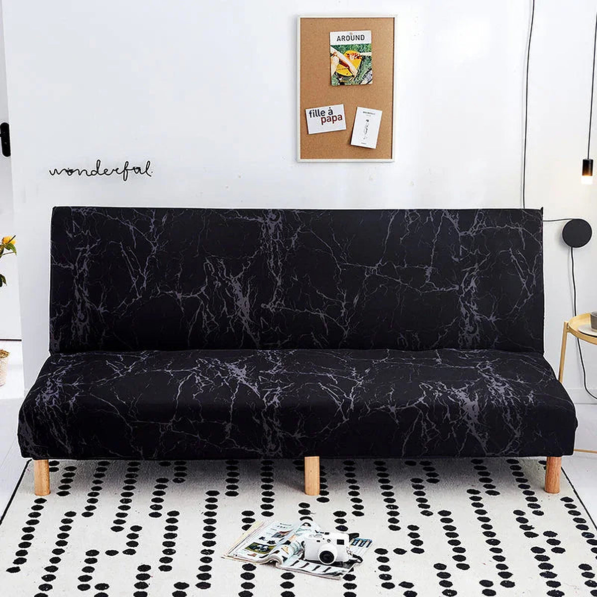 Sofa Bed Cover – Marble Veined Print – Ink Black