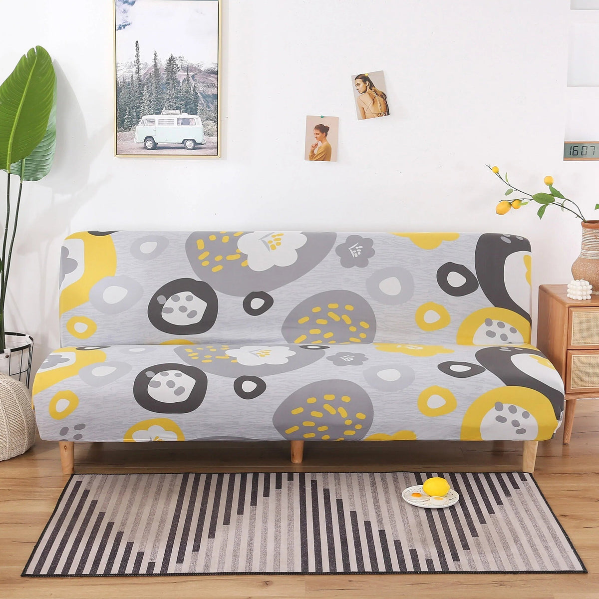 Sofa Bed Cover – Mod Floral – Pearl Grey