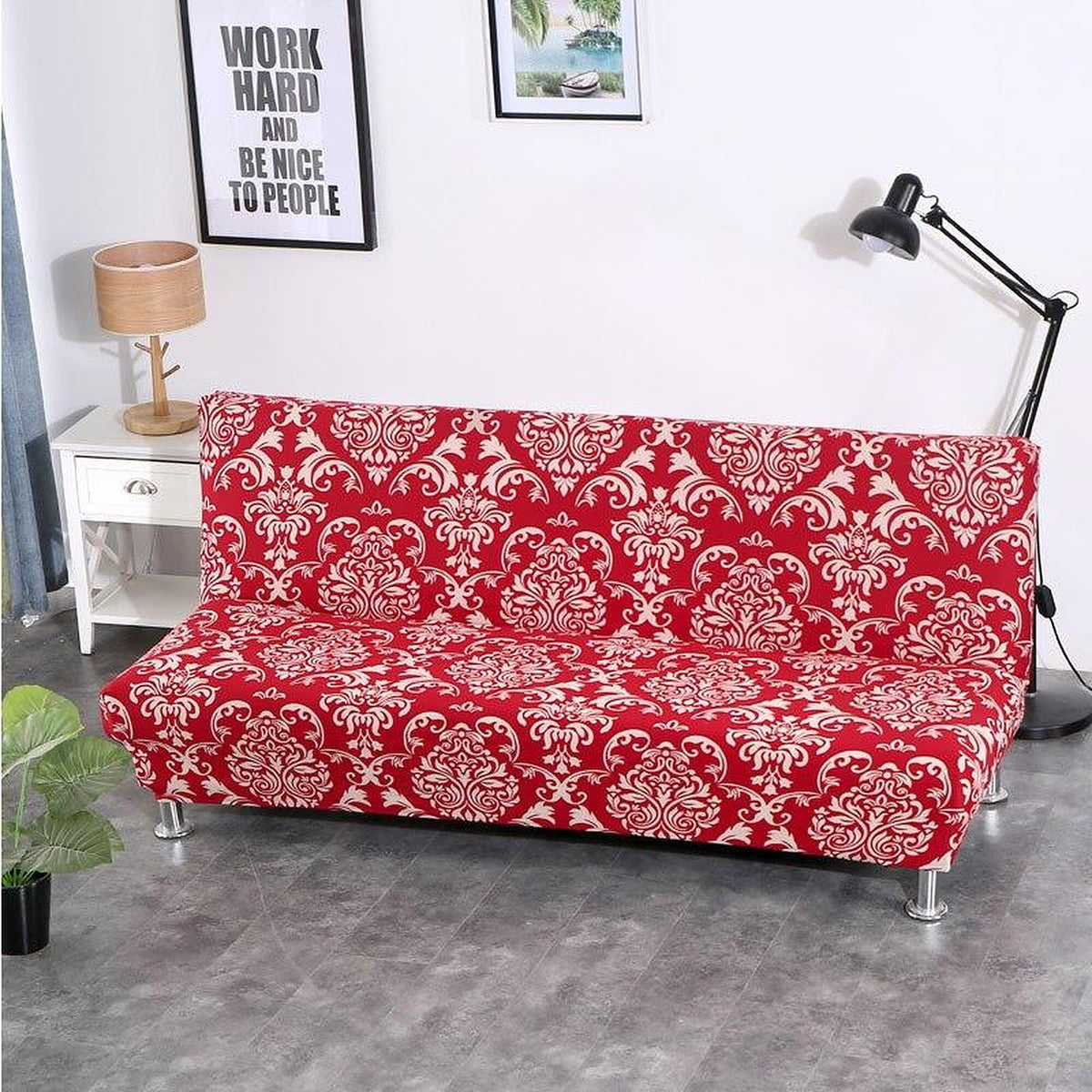 Sofa Bed Cover – Damask Print – Bordeaux