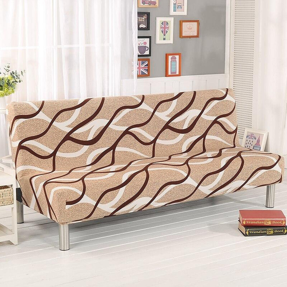 Sofa Bed Cover – Wave Print – Bouclé Sand