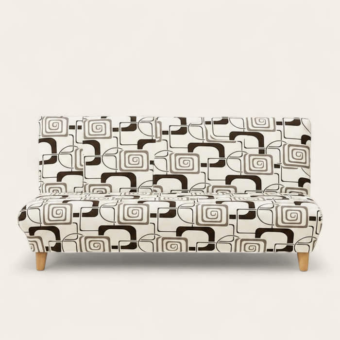Sofa Bed Cover – Retro Mod Print – Bouclé Sand