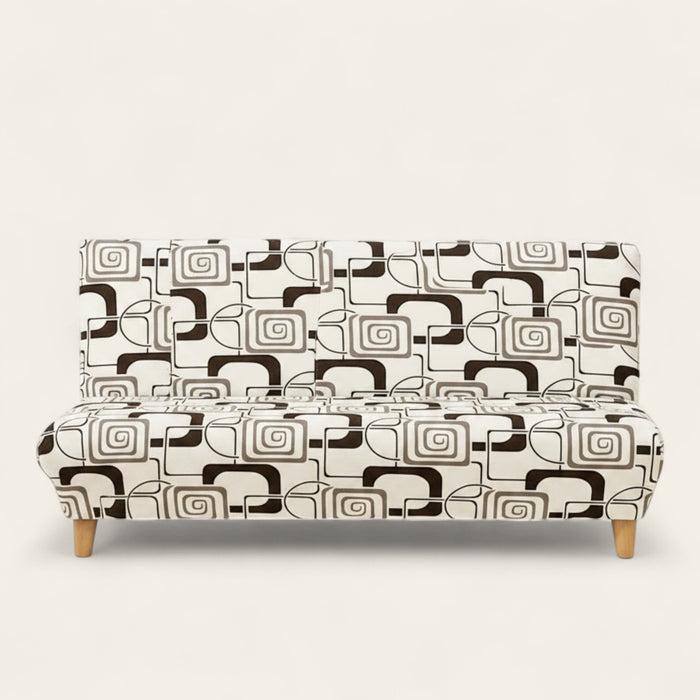 Sofa Bed Cover – Retro Mod Print – Bouclé Sand