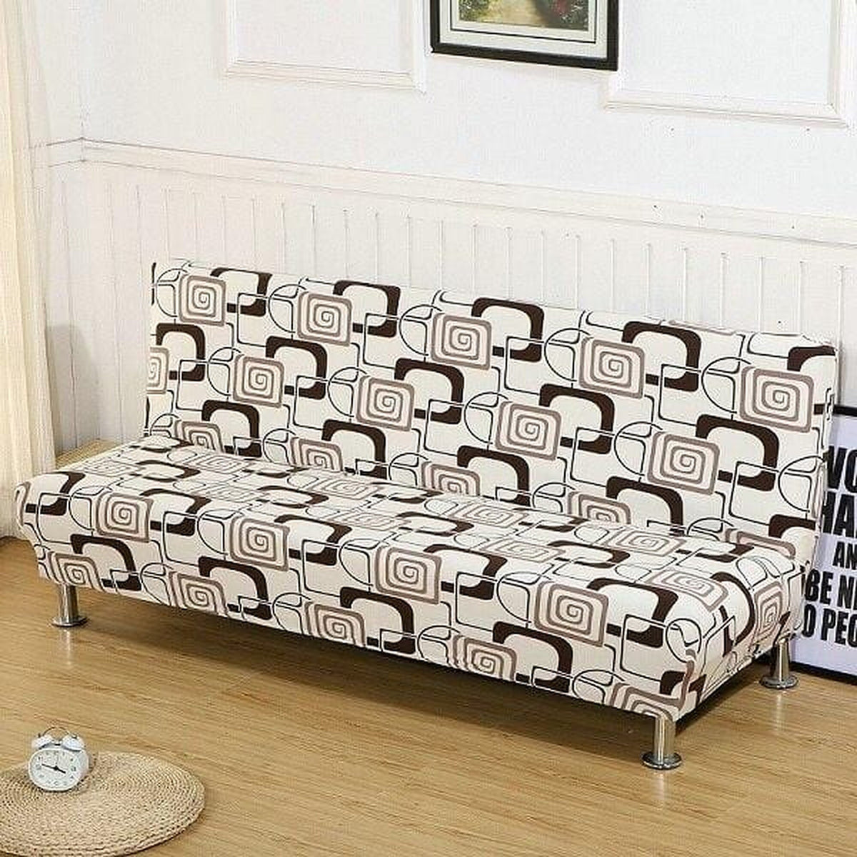 Sofa Bed Cover – Retro Mod Print – Bouclé Sand