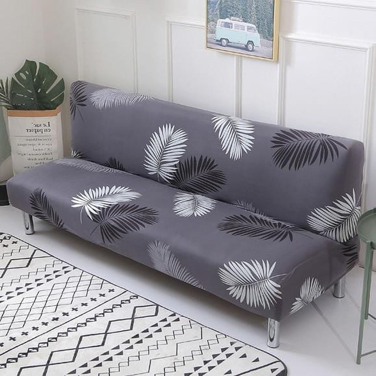 Sofa Bed Cover – Tropical Palm – Charcoal