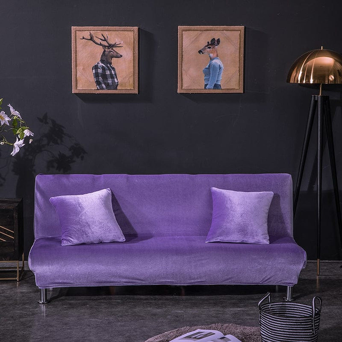 Sofa Bed Cover – Velvet Plush – Plum