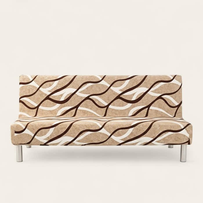 Sofa Bed Cover – Wave Print – Bouclé Sand