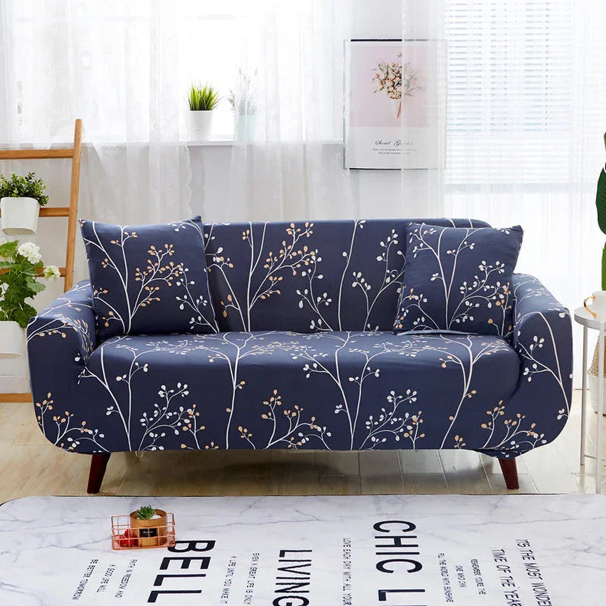 Sofa Cover – Botanical Branch – Midnight Navy