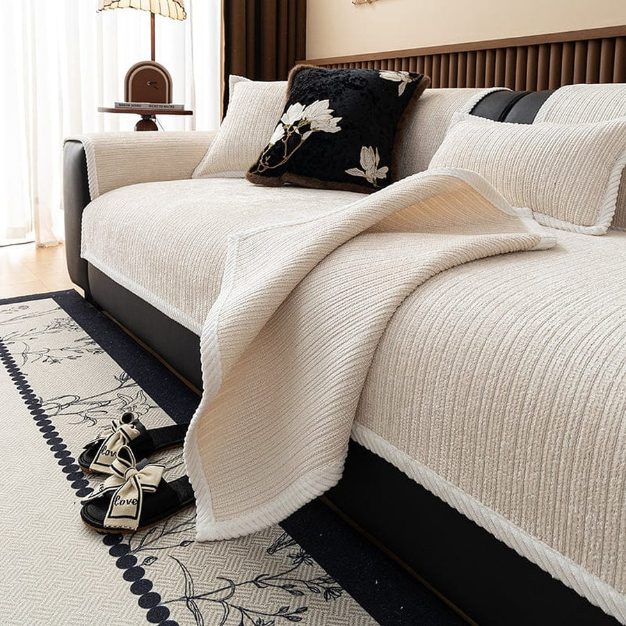 Non-Slip Sofa Cover – Chenille – Bouclé Sand