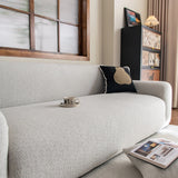 Pearl Grey Chenille sofa cover styled with cushions on a low-back sofa, view 3