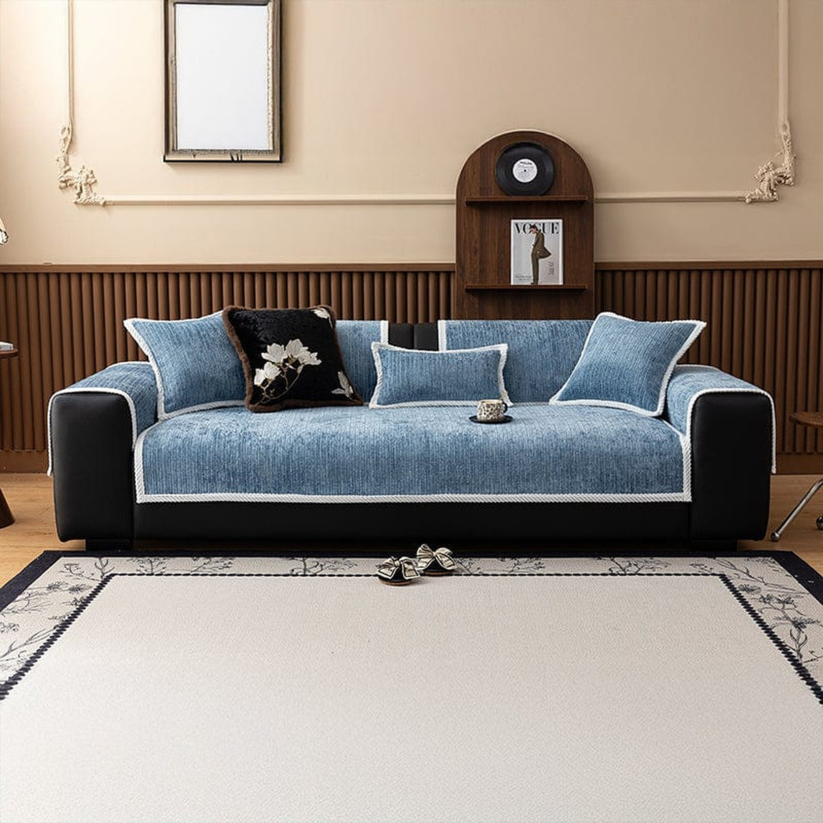 Non-Slip Sofa Cover – Chenille – Stormy Blue