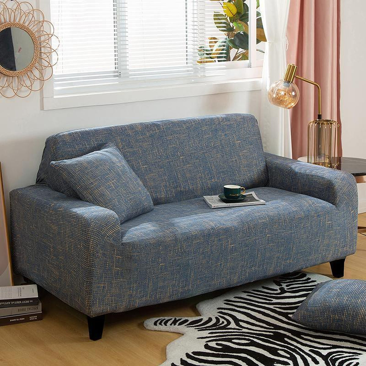 Sofa Cover – Cross Pattern Distressed – Stormy Blue