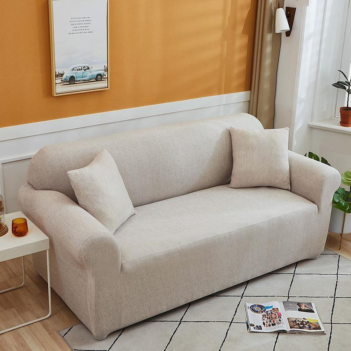 Sofa Cover – Cross Pattern – Ivory Cream