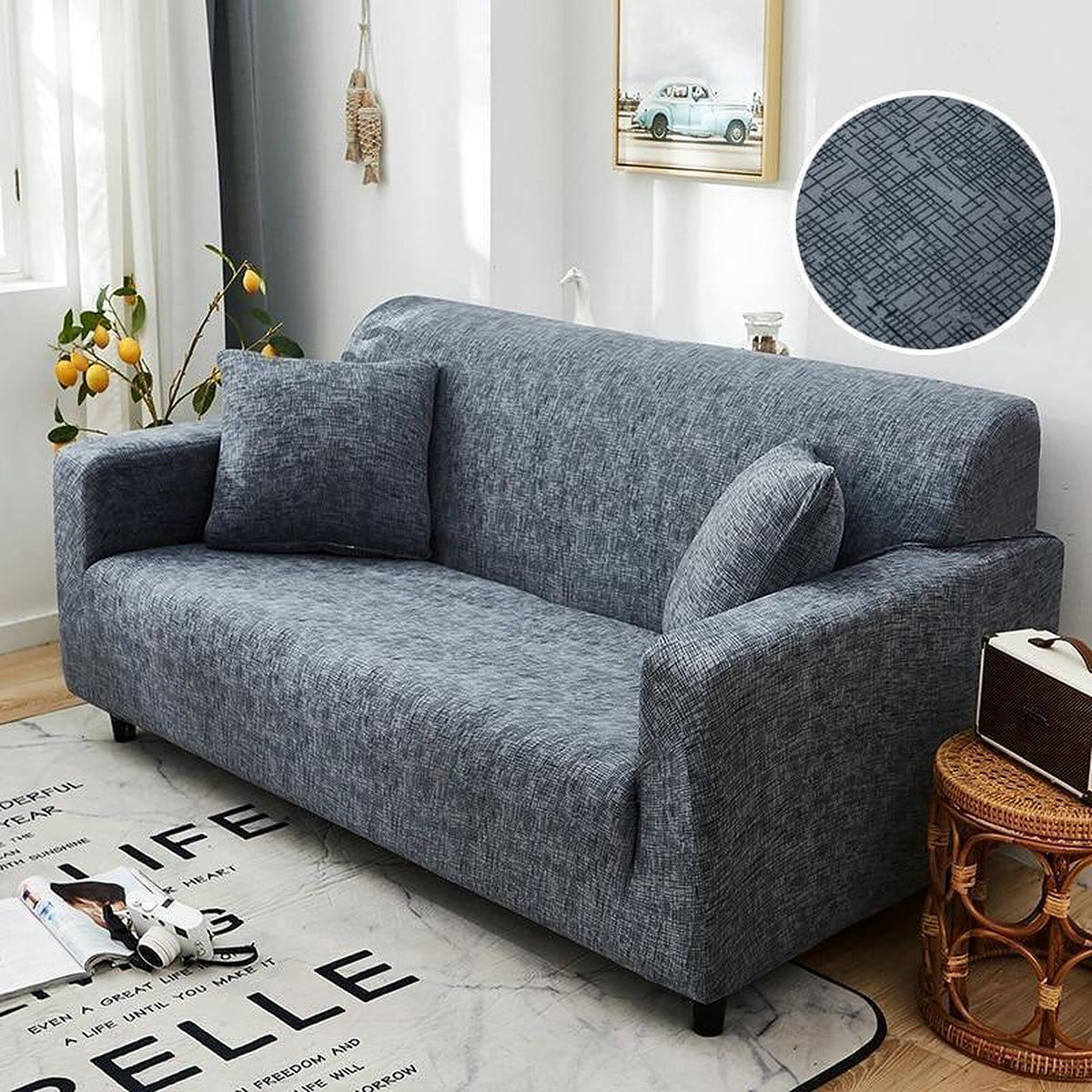 Sofa Cover – Cross Pattern – Pearl Grey