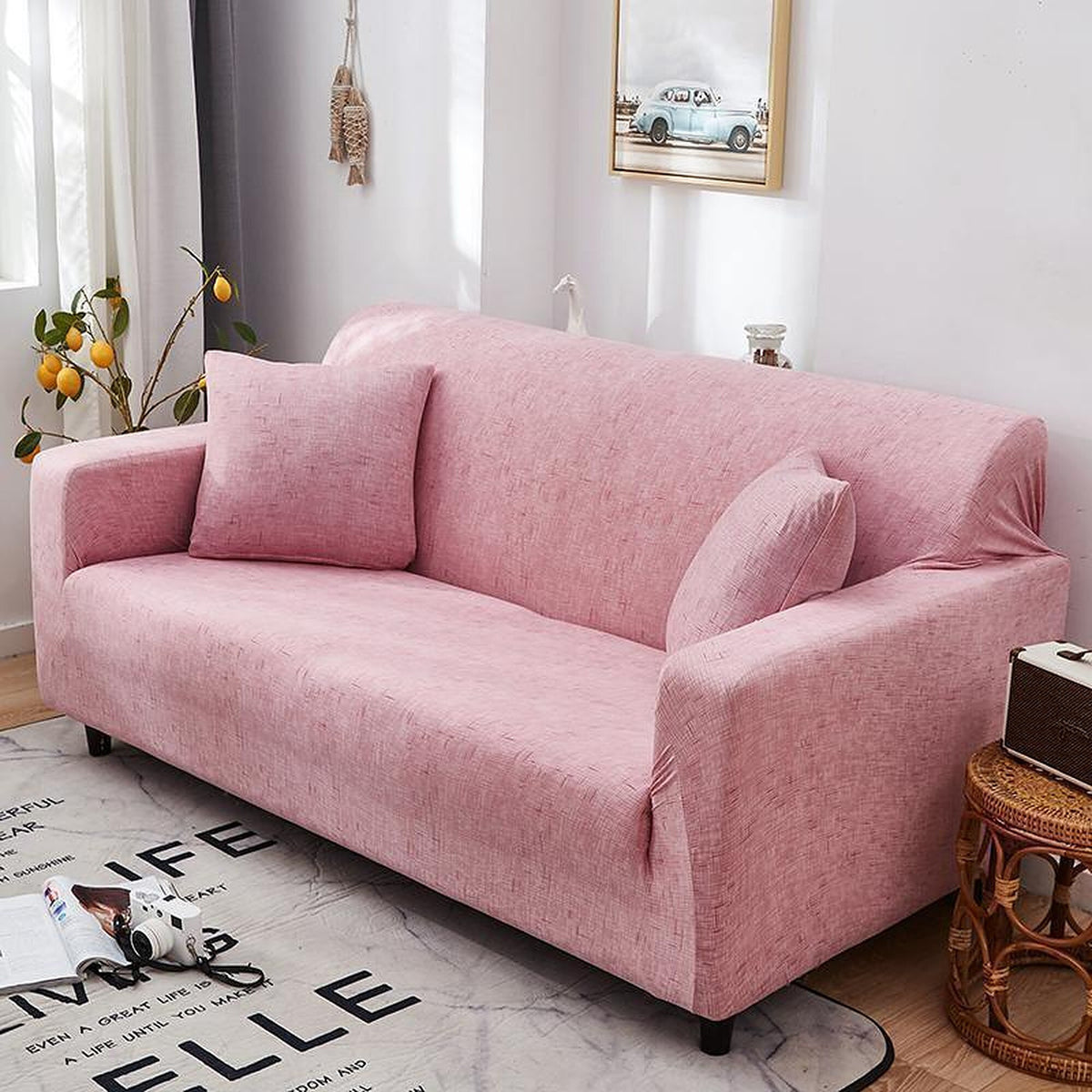 Sofa Cover – Cross Pattern – Soft Blush