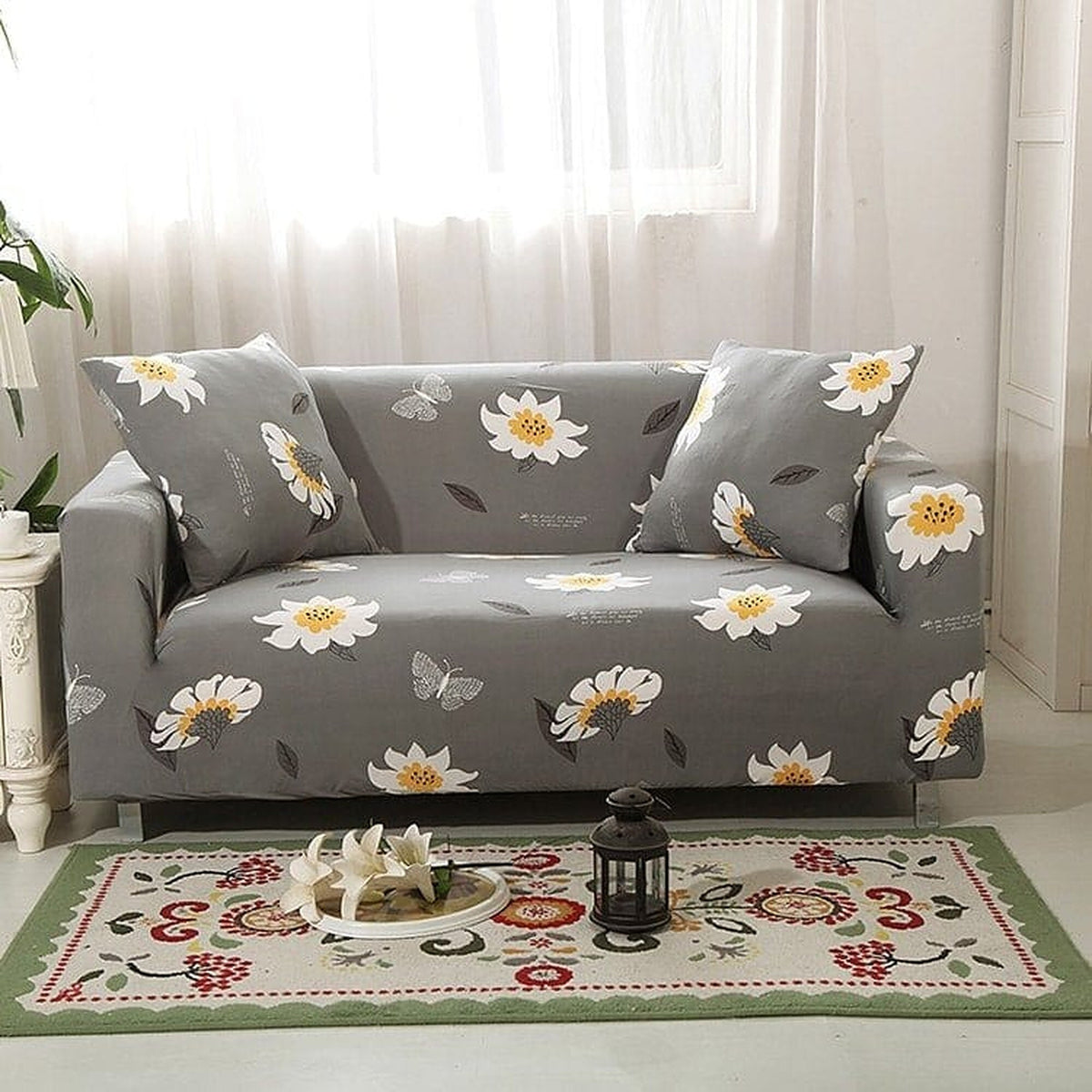 Sofa Cover – Daisy Print – Charcoal