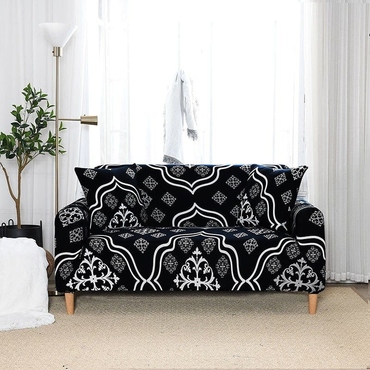 Sofa Cover – Damask Baroque – Ink Black