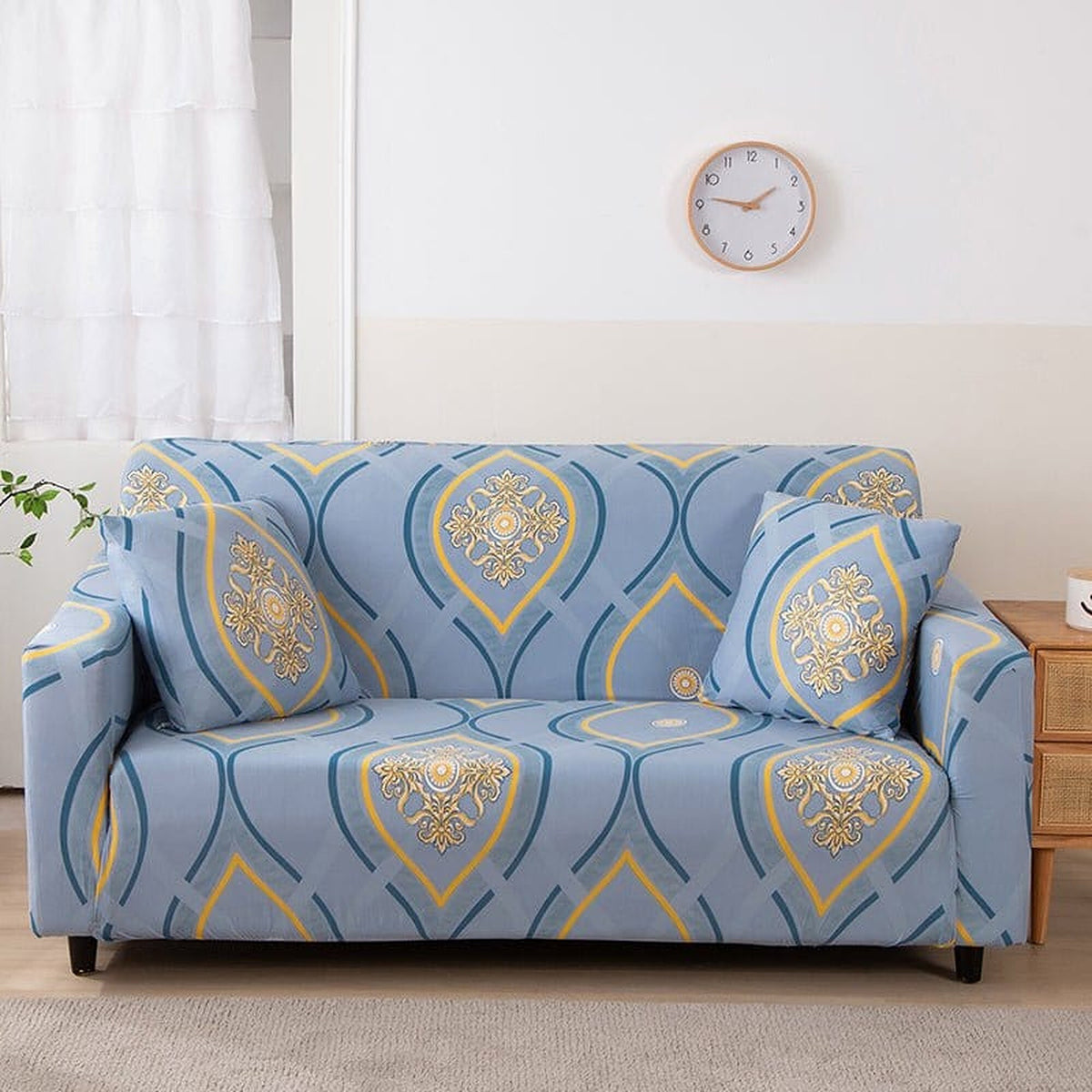 Sofa Cover – Damask Medallion – Sky Mist