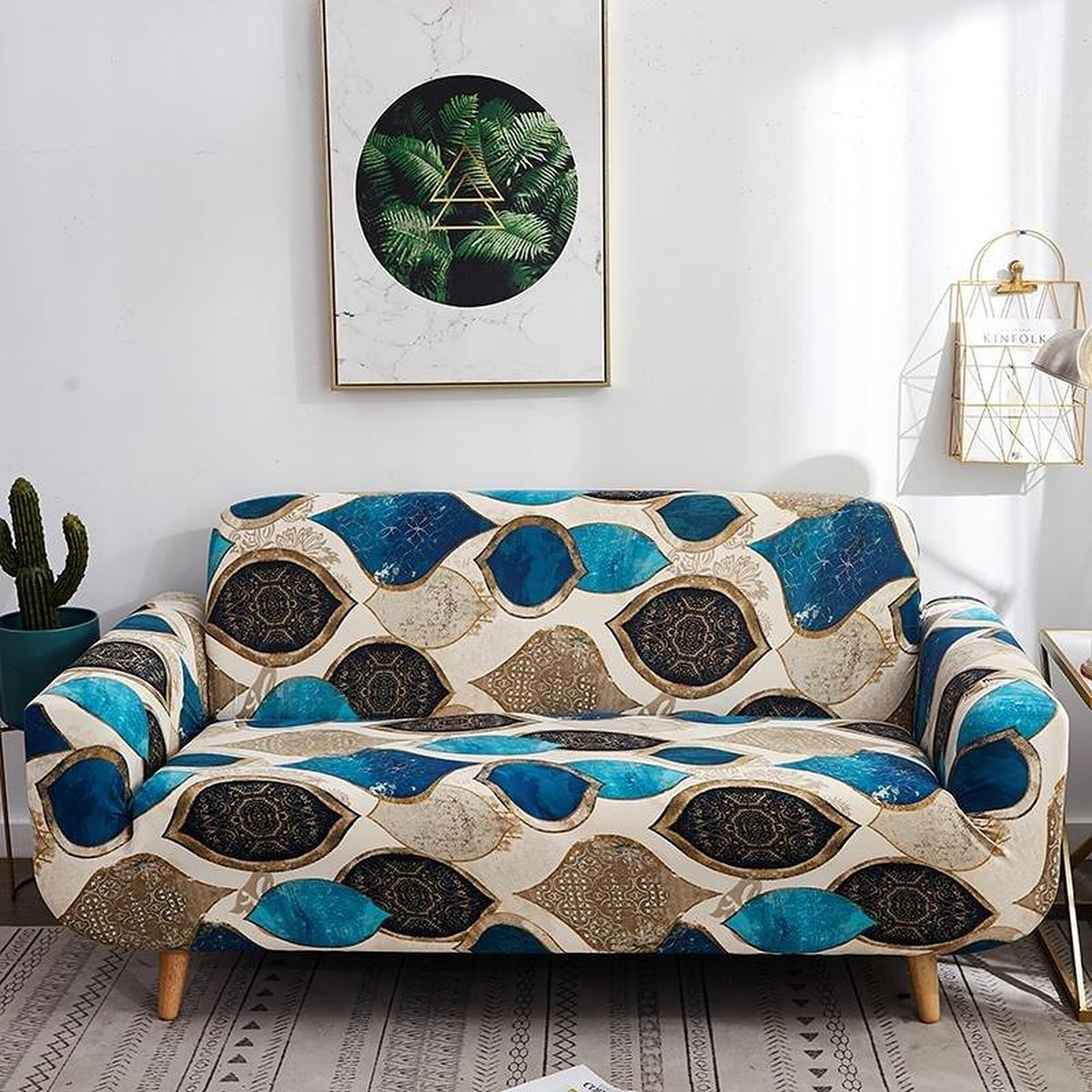 Sofa Cover – Egyptian Print – Bouclé Sand