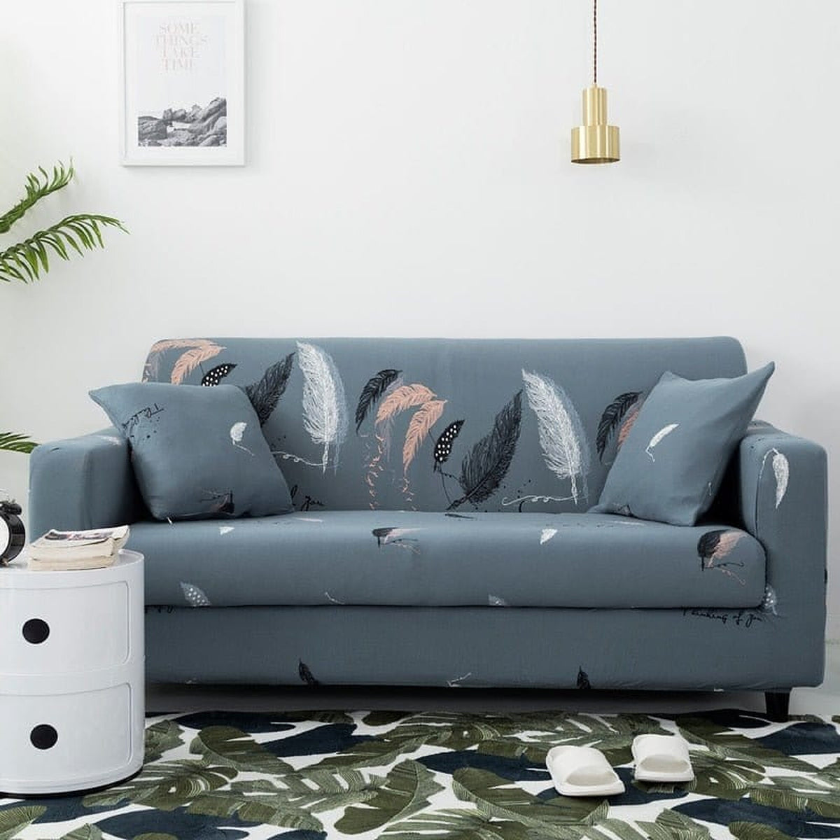 Sofa Cover – Feather Print – Stormy Blue