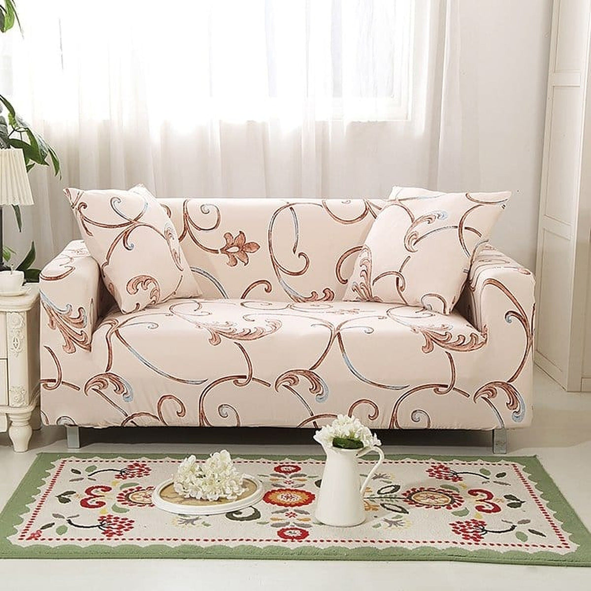 Sofa Cover – Filigree Print – Ivory Cream