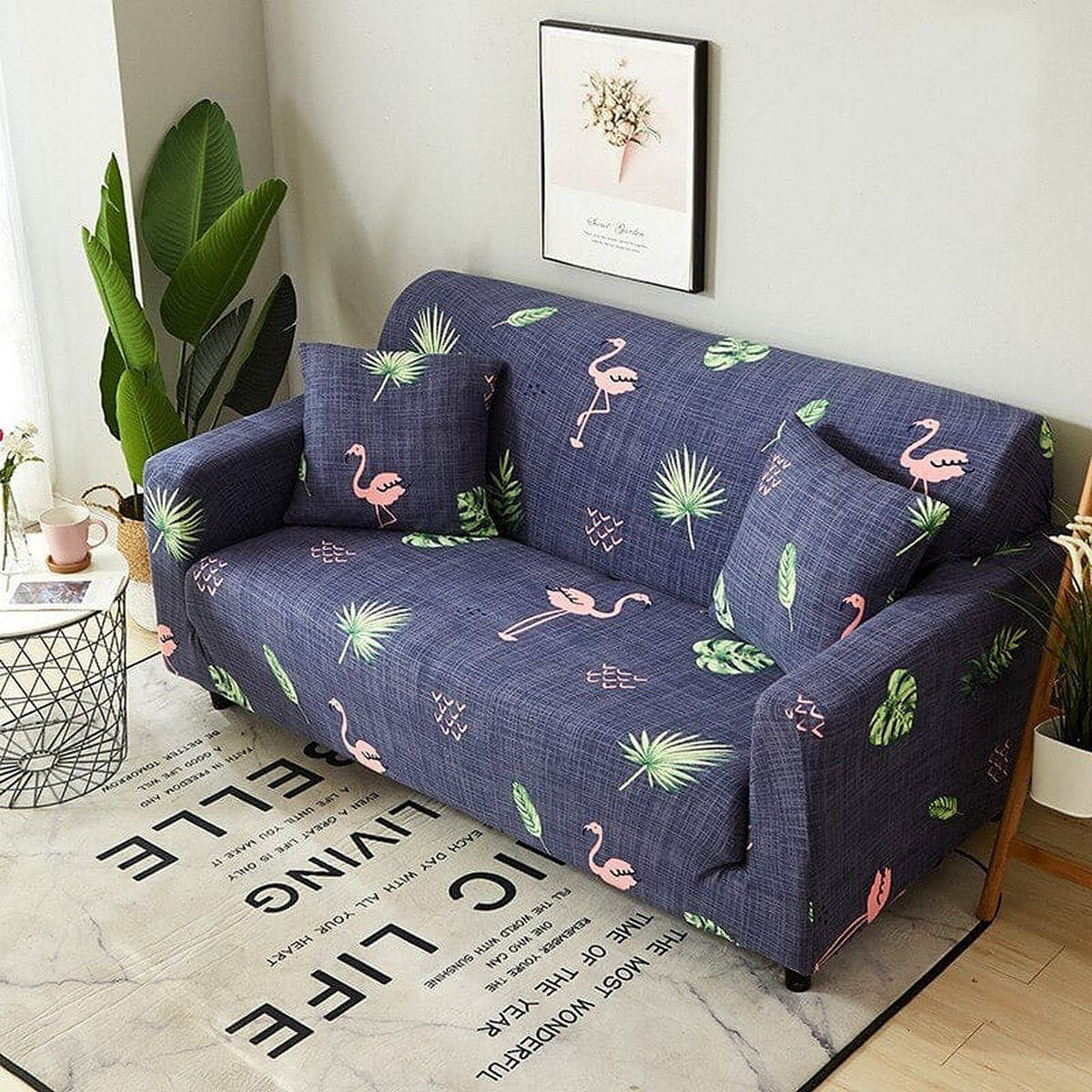 Sofa Cover – Flamingo Print – Midnight Navy