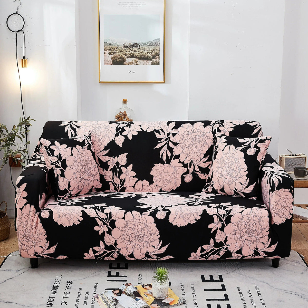 Sofa Cover – Floral Peony – Ink Black