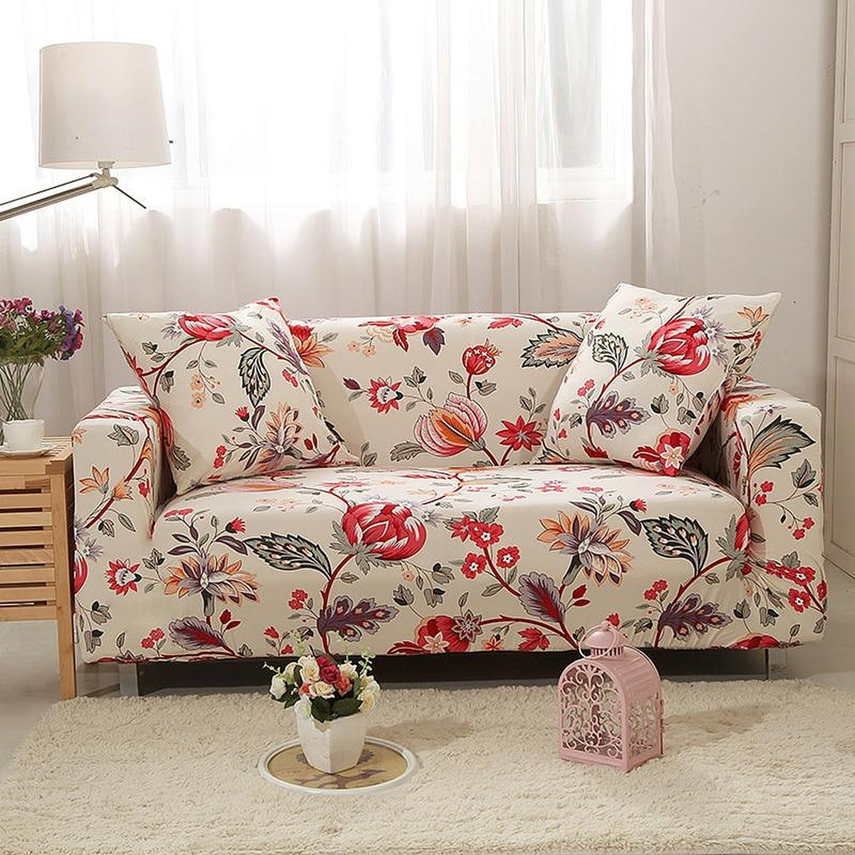 Sofa Cover – Floral Roses – Ivory Cream