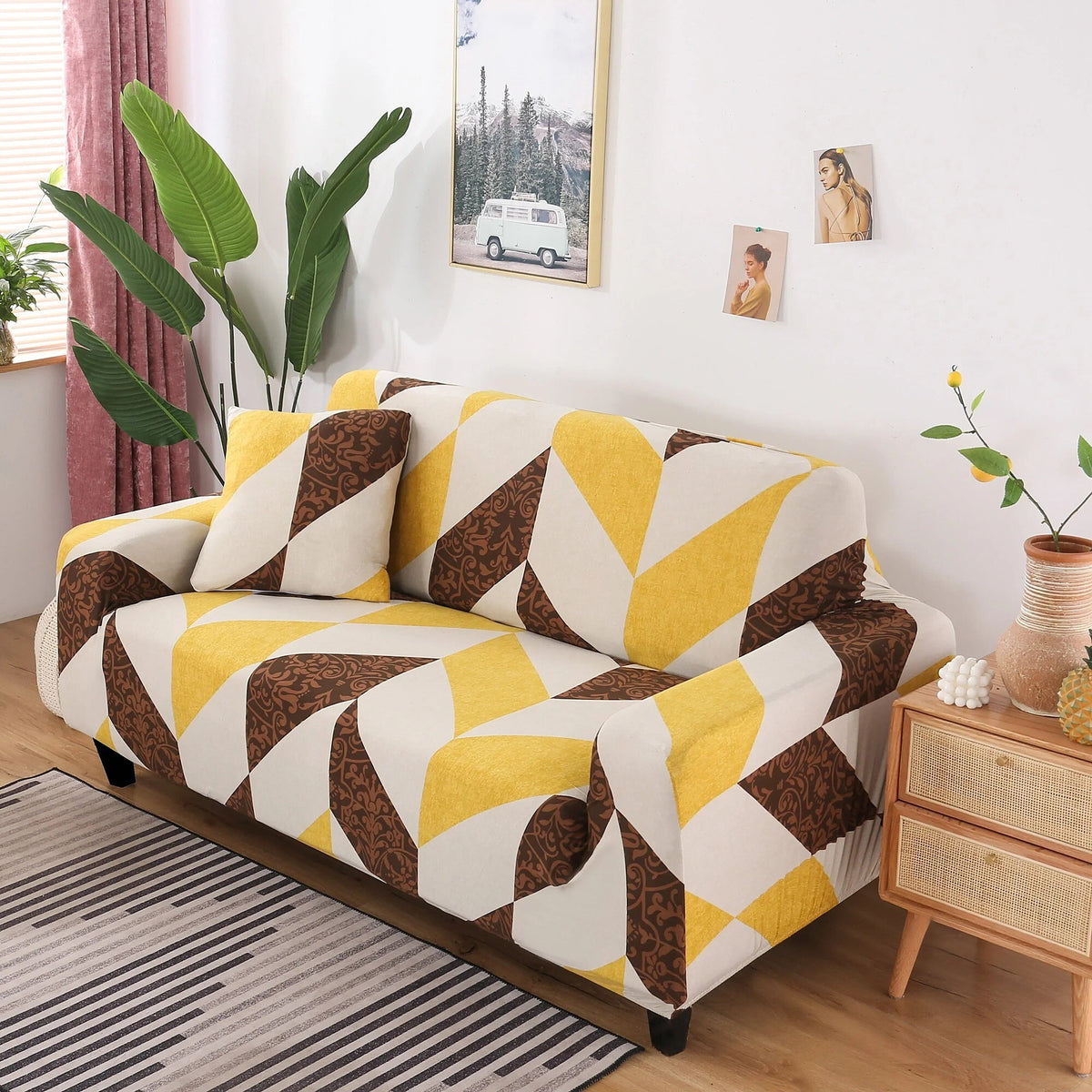 Sofa Cover – Geometric Chevron – Honey